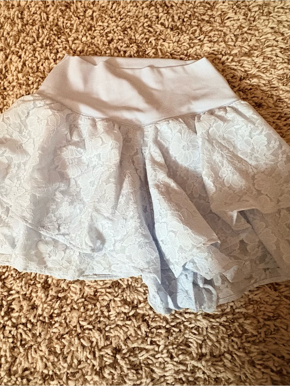 Offline by Aerie Light Blue Lace Circle Skirt with Flounced Tiers